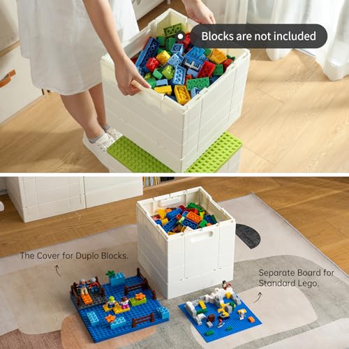 Collapsible Toy Storage Box with Building Block Baseplate, 25L Organizer