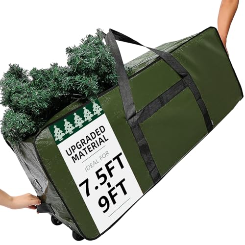 HOMEST 7.5-9 ft Christmas Tree Storage Bag with Wheels – Green, Fits 7.5-9 ft Xmas Artificial