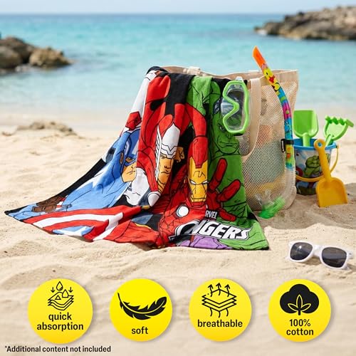Marvel Avengers Kids Hooded Bath Towel - Soft Cotton Towel Poncho for Boys