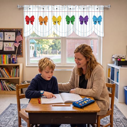 Crayon Bows Classroom Window Valances, 54x18 Inch Notebook Design Set