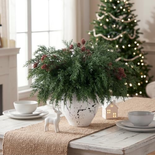 CYSKXYI 17Pcs Artificial Norfolk Pine & Pinecone Branches for Christmas Decor
