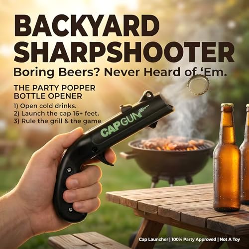 Cap Gun Bottle Opener - Shooting Novelty Gadget for Parties and Gifts
