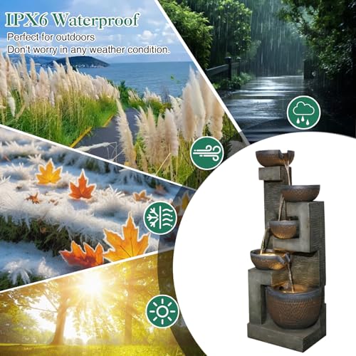 50-Inch 5-Tier Cascading Garden Water Fountain with LED Lights