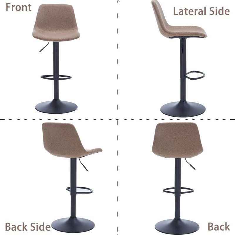 Whiterye Adjustable Swivel Bar Stools Set of 2, Modern Fabric Upholstered Barstools with Backs, Seat Adjustable Height 22-31IN, Bar Chairs with Foam Padded, Stools for Kitchen Counter (Brown).