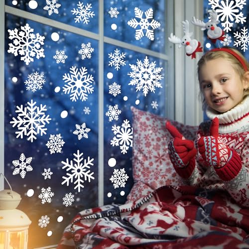 116PCS Christmas Snowflake Window Clings - Reusable Holiday Decor