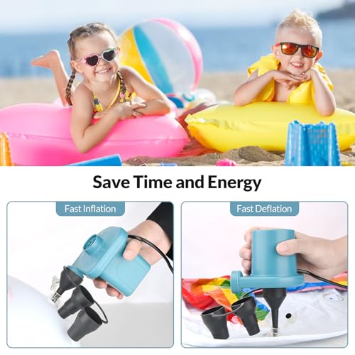 Electric Air Pump for Inflatables - Quick Inflate/Deflate, 3 Nozzles