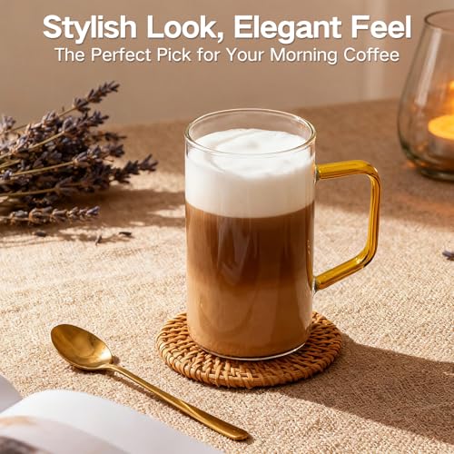 COMI 17oz Borosilicate Glass Mugs Set of 4 with Colorful Handles