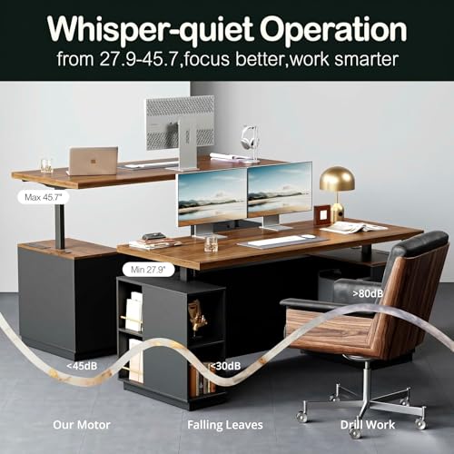 71-Inch L-Shaped Executive Standing Desk with Storage and File Cabinets