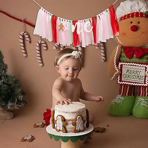 ZAIBIANHAO Snowflake Banner Red Christmas Gingerbread High Chair Decoration - 1st Birthday