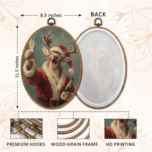 S GDNAMR Funny Christmas Reindeer Oval Framed Wall Art 8.6x11.4in - 34 Colour