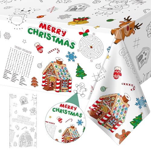 1Pack Christmas Coloring Tablecloth for Kids, Disposable Xmas Paper