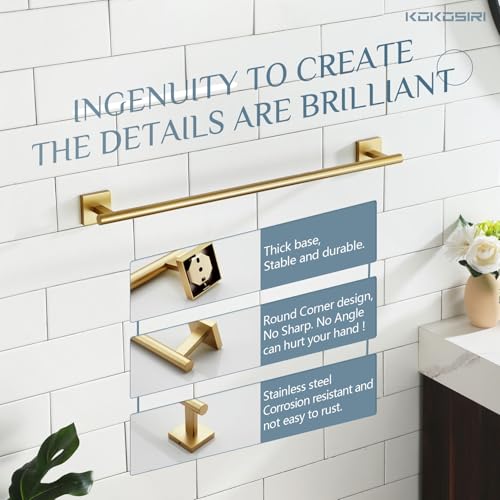 20-Inch Brushed Gold Towel Bar, SUS 304 Stainless Steel Bathroom Rail
