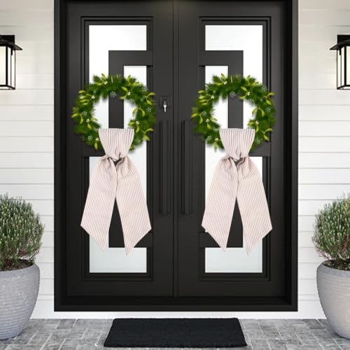 2 Pack Brown Stripe Wreath Sash for Front Door Monogram Embroidery