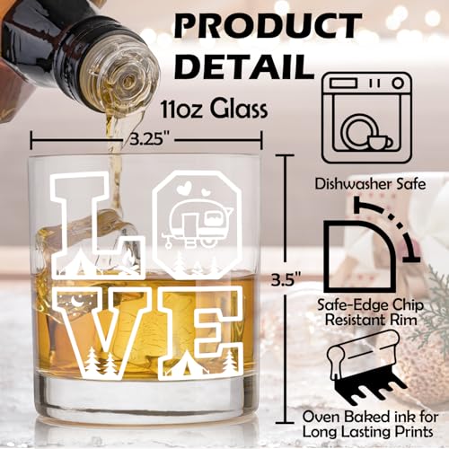 White Camping Whiskey Glasses - 10oz Old Fashioned Rocks Glass for Campers & Lovers