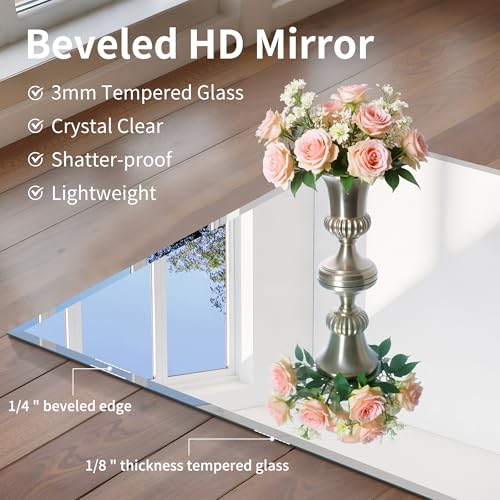 18x24 Frameless Beveled Wall Mirror, Rectangle Vanity Mirror for Bathroom