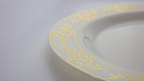 Exquisite 60 Pack Plates - 30 10.25" Dinner Plates & 30 7.5" Salad Plates - Leaf Design (Gold)