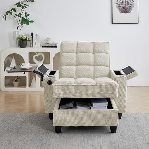 Convertible Sleeper Chair with Storage, USB Port & Swivel Tray Table