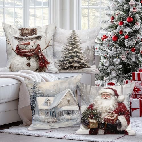 Lanpn 16x16 Christmas Throw Pillow Covers Set of 4 Holiday Decorative Pillowcases