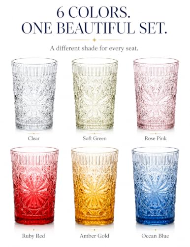 Vintage Embossed Gradient Glass Drinking Cups, 13 oz Set of 6