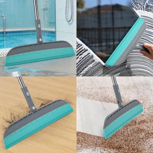 Silicone Floor Squeegee Broom with 59" Long Handle for Water & Pet Hair