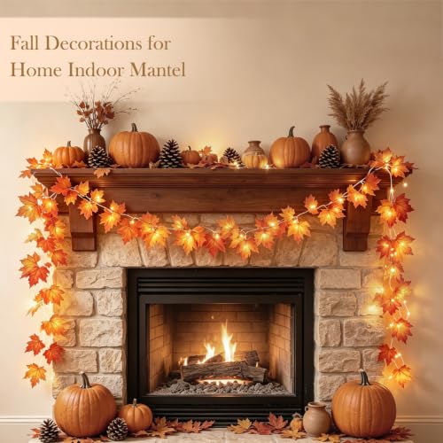4-Pack Lighted Fall Maple Leaf Garland - 40ft 80 LED Battery Powered Decor