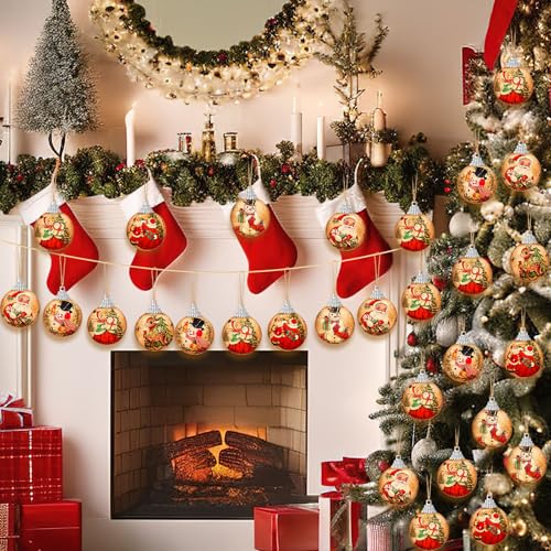 16-Piece Vintage Christmas Tree Ornament Set, 5.5cm Retro Pattern Balls