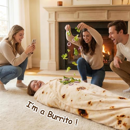 Mermaker 71" Burrito Tortilla Throw Blanket - Soft Flannel Novelty Food Blanket