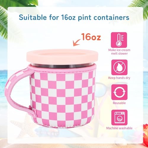 AJLTPA 4-Pack Reusable Animal Pattern Ice Cream Sleeves with Handle, 16oz
