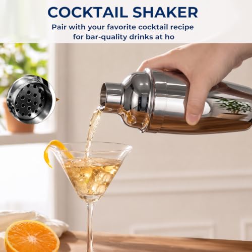 24oz Silver Cocktail Shaker with Built-In Strainer - Mawisek Barware