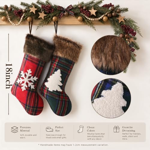Heritage 18in Christmas Stockings Set of 4 with Faux Fur Cuff & Personalizable Leather Tags