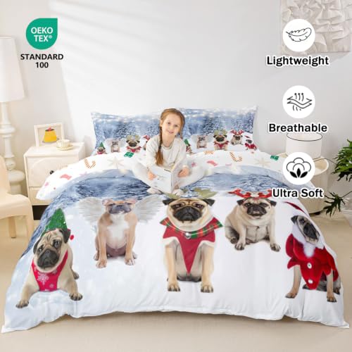 Feelyou Dog Xmas Duvet Cover Queen Size - Pug Christmas Bedding Set Multi 29