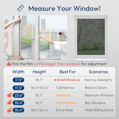 One-Way Privacy Window Film, Black Silver, 17.5" x 78.7" - Heat Control & UV Protection
