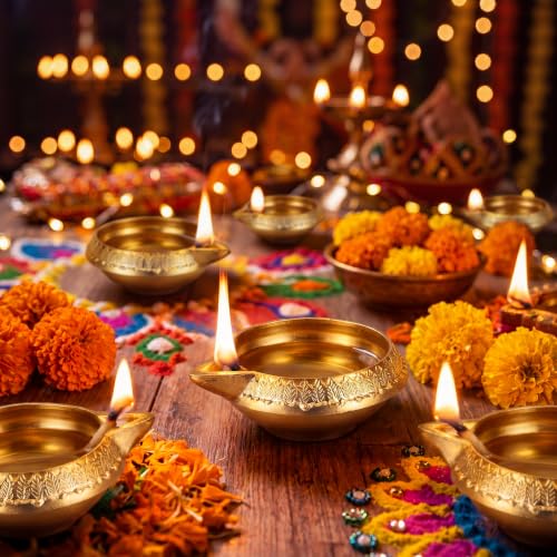 70 Pcs Brass Kuber Diya Oil Lamps for Diwali Decoration