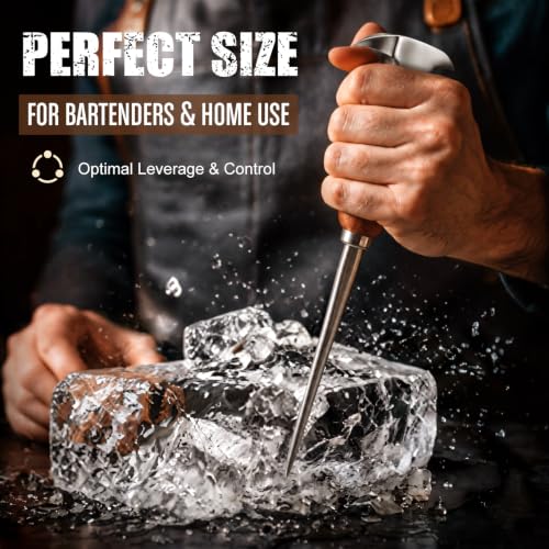 Lothee Long 2-Piece Ice Pick Set - Stainless Steel with Wooden Handle for Bar & Kitchen