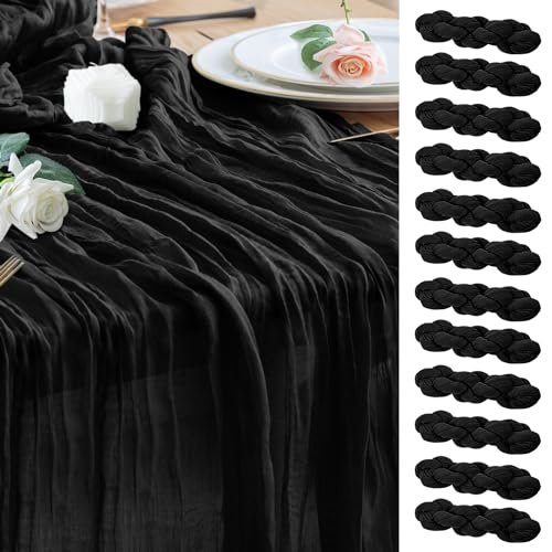12 Pack Black Cheesecloth Table Runner 10FT Boho Gauze for Wedding & Party
