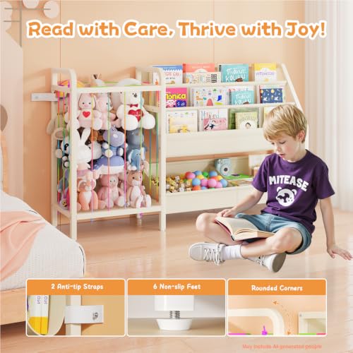 Kids Bookshelf and Toy Organizer with 3-Tier Sling and Storage Bins