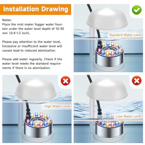 Ultrasonic Mist Maker Fogger with 12 LED Lights and Splash Guard
