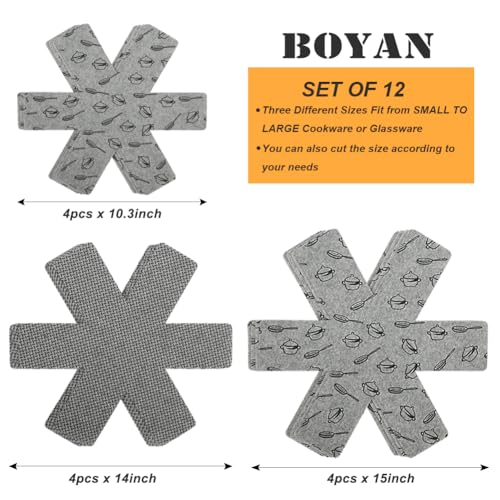 Felt Pot and Pan Protectors Set of 12 - Anti-Scratch Cookware Divider Pads