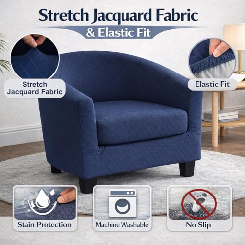 2-Piece Stretch Jacquard Barrel Chair Cover - Navy