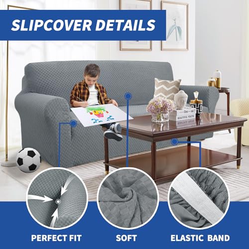 High Stretch Jacquard Sofa Cover for 3 Cushion Couch - Light Gray