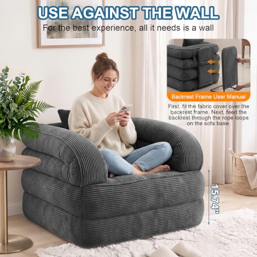COTOSOF Dark Gray Folding Sofa Bed 3-in-1 Convertible Sleeper Chair with Armrests