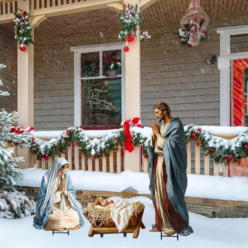 Bunny Chorus Large Metal Nativity Scene Yard Stakes - 3pcs Outdoor Christmas Decor