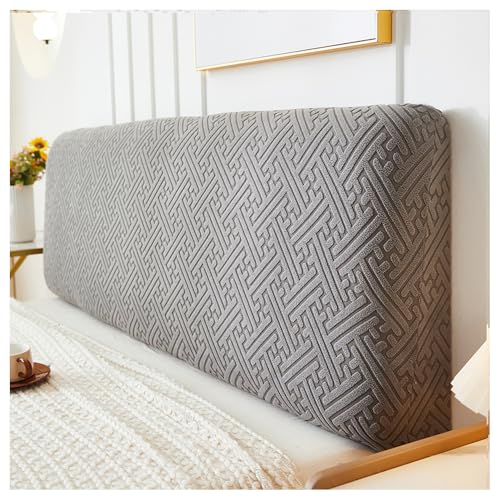 Stretch Jacquard Bed Headboard Cover - Dustproof Protector, Dark Gray