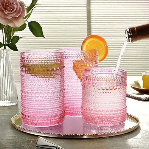Vintage Hobnail Drinking Glassware Set - 8-Piece Highball and Tumbler Glasses