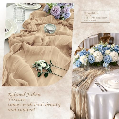 QMDBUI 12 Pack Beige Cheesecloth Table Runners 17 x 108 Inch for Wedding & Party