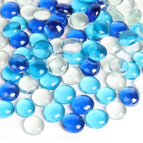Mixed Blue Glass Gems Flat Marbles for Vase Fillers & Crafts - 1 lb