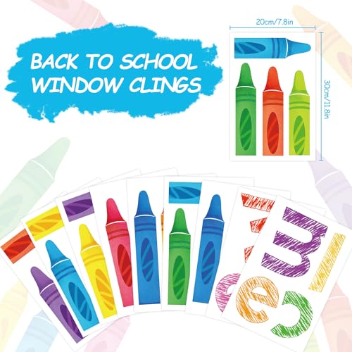 9-Sheet Crayon Window Clings Back to School Classroom Decorations