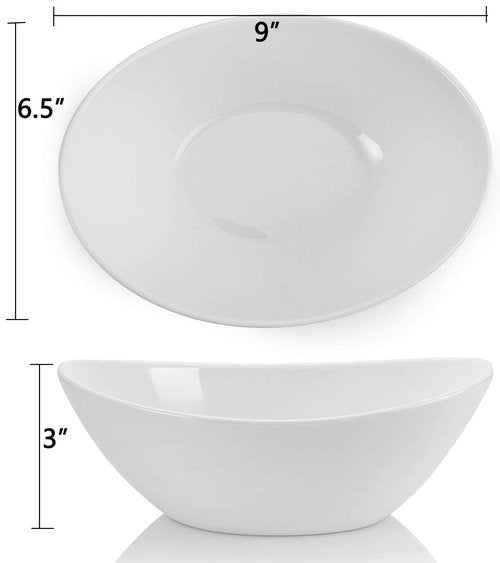 Lawei 4 Pack 9" Porcelain Serving Bowls, 36 Oz Oval Ceramic Mixing Bowls, Large Serving Dishes for Salads, Spaghetti, Dessert, Veggie, Potatoes and Fruits, Side Dishes, Microwave & Dishwasher Safe