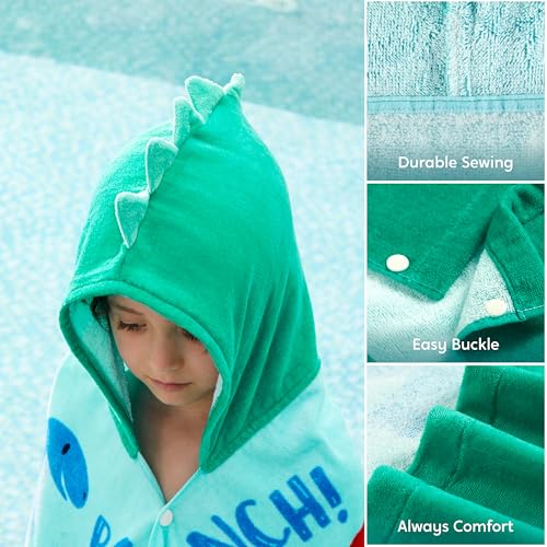 Joiedomi Kids Dinosaur Hooded Beach Towel - 100% Soft Cotton Poncho, 30x50