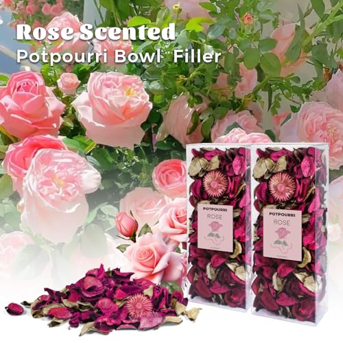 Rose Scented Dried Flower Potpourri Bowl Filler - 2 Pack with Essential Oil